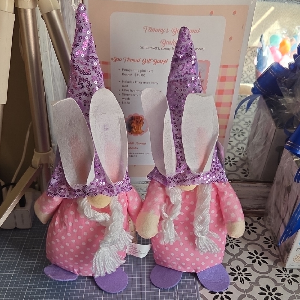 Pink and Purple Bunny Gnome Decor